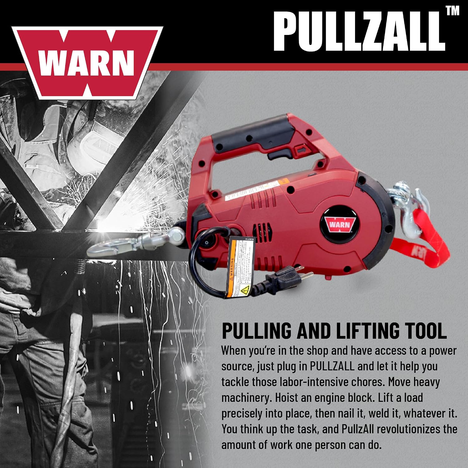 رافعة كهربائية WARN PullzAll تعمل بجهد 120 فولت (تيار متردد) وبسعة نصف طن (1000 رطل)